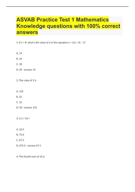 Asvab Math Practice Questions And Answers Printable