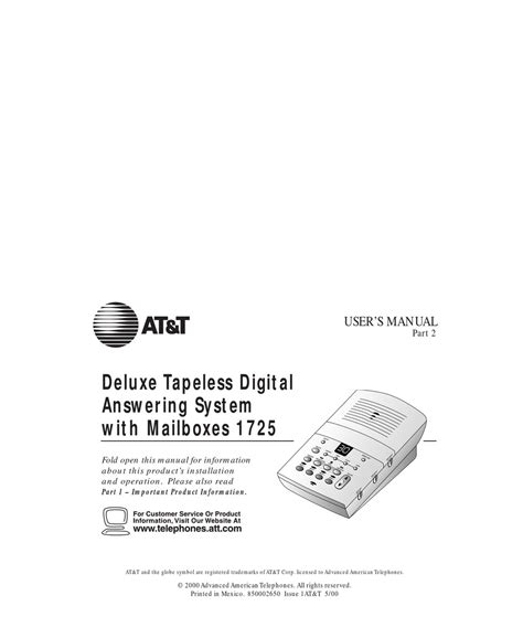 Atampt Answering Machine 1725 User Manual Doc