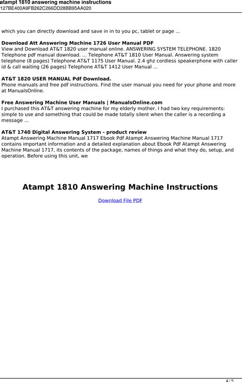 Atampt Answering Machines Epub