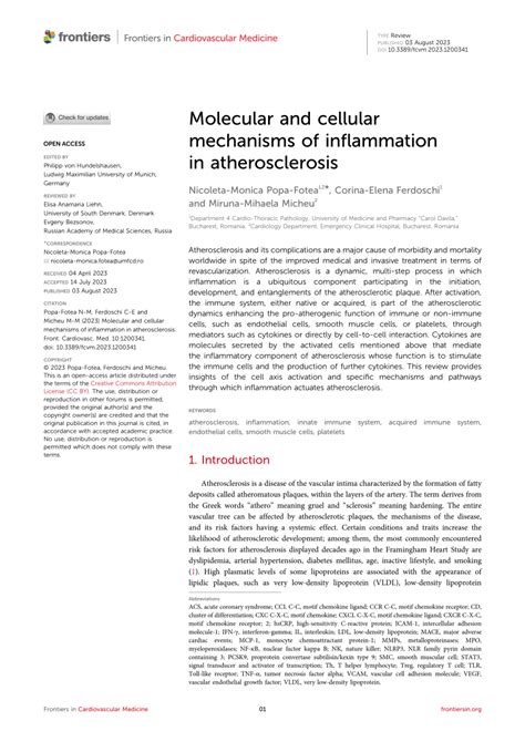 Atherosclerosis: Molecular and Cellular Mechanisms PDF