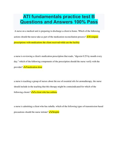 Ati Fundamentals Practice Test B Answers PDF