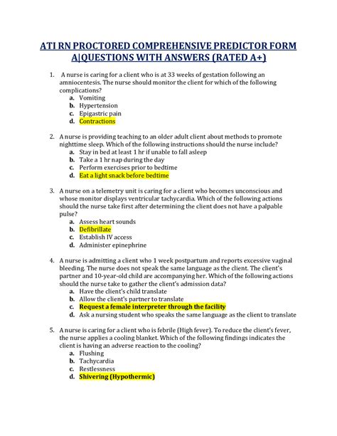 Ati Rn Comprehensive Predictor 2010 Answers Kindle Editon