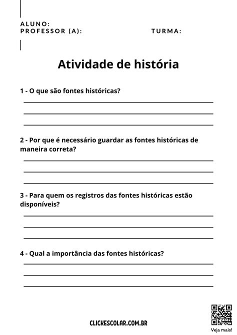 Atividade de História para o 3º Ano