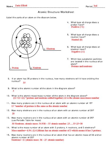 Atom Structure Worksheet Answer Key Kindle Editon