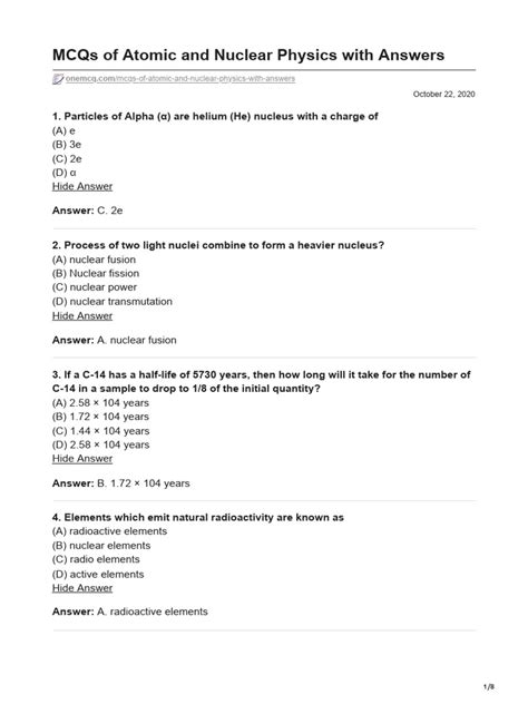 Atomic And Nuclear Physics Test Answers Reader