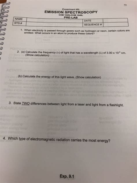 Atomic Emission Spectroscopy Pre Lab Answers Doc