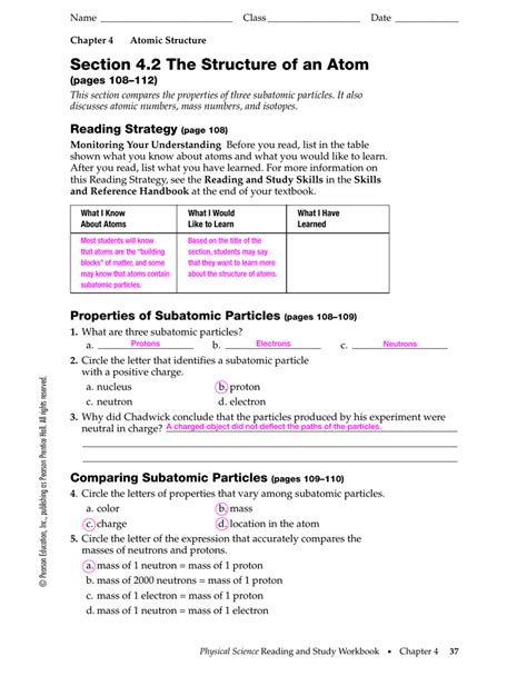 Atomic Structure Chapter 4 Worksheet Answers Doc