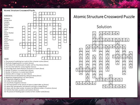 Atomic Structure Crossword Worksheet Answer Key Doc