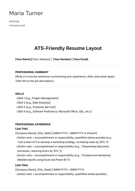 Ats Friendly Resume Template Free Download