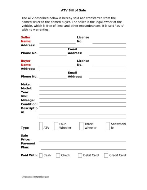 Atv Bill Of Sale Printable