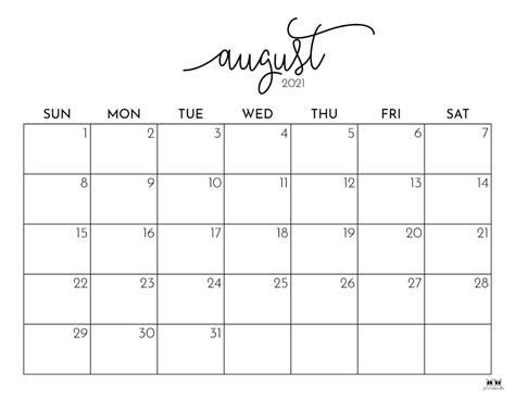 August Calendar Template