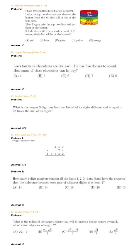 Australian Math Competition Primary 2013 Answers Reader