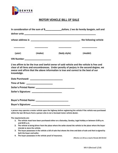 Auto Bill Of Sale Template