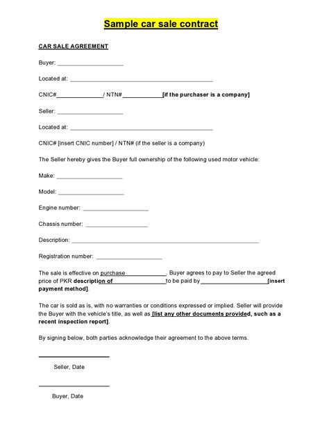 Auto Sales Contract Template