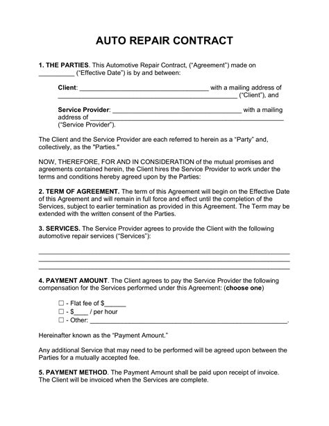 Automotive Repair Contract Template