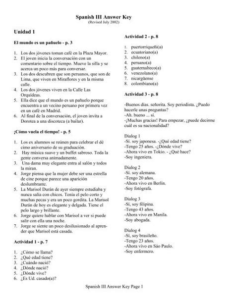 Aventuras Spanish Answer Key Reader