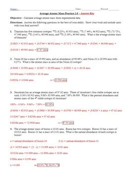 Average Atomic Mass Answer Key PDF