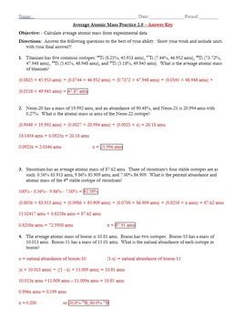 Average Atomic Mass Answer Key PDF