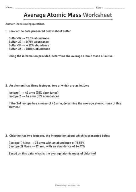 Average Atomic Mass Worksheet Answers Kindle Editon