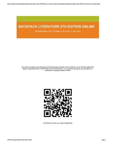 BACKPACK LITERATURE 4TH EDITION CONTENTS Ebook Epub