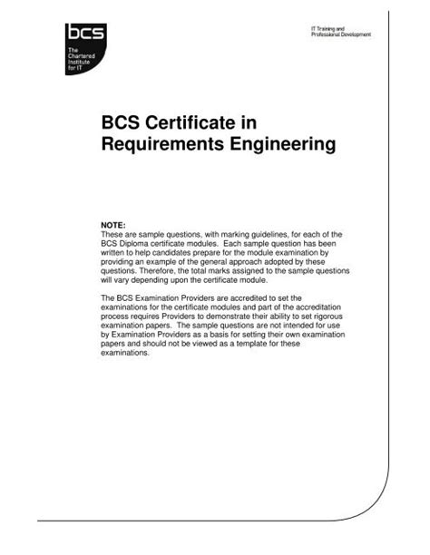 BCS REQUIREMENTS ENGINEERING SAMPLE PAPER Ebook Epub