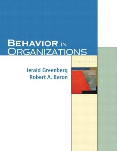 BEHAVIOR IN ORGANIZATIONS 9TH EDITION Ebook Kindle Editon