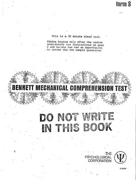 BENNETT MECHANICAL COMPREHENSION TEST PDF Ebook Doc