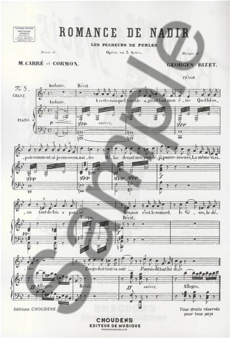 BIZET Georges Romance de Nadir Chant Piano 1872 Ebook Kindle Editon