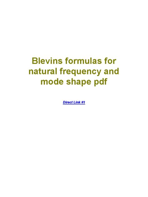 BLEVINS NATURAL FREQUENCY AND MODE SHAPES Ebook PDF