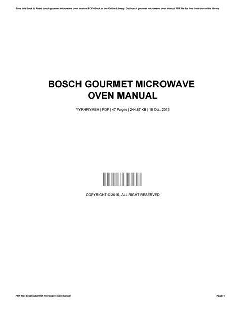 BOSCH GOURMET MICROWAVE OVEN MANUAL Ebook Kindle Editon