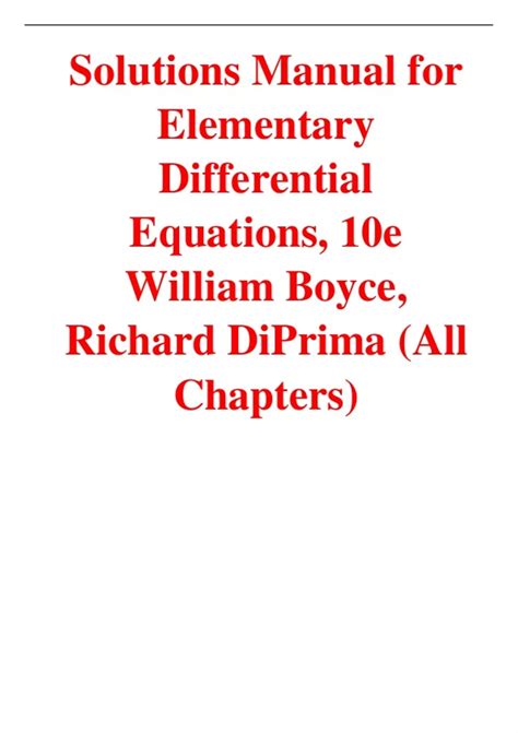 BOYCE ELEMENTARY DIFFERENTIAL EQUATIONS SOLUTIONS MANUAL 10TH EDITION PDF Ebook PDF