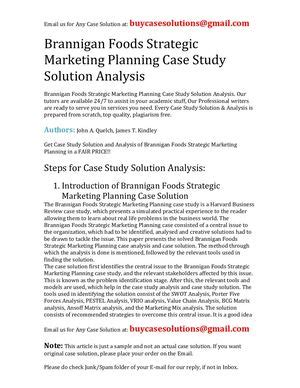 BRANNIGAN FOODS STRATEGIC MARKETING PLANNING CASE SOLUTION Ebook Reader