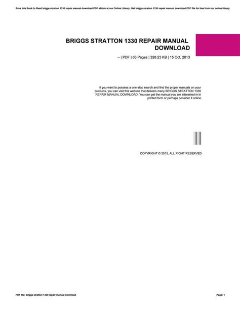 BRIGGS STRATTON 1330 REPAIR MANUAL DOWNLOAD Ebook Reader