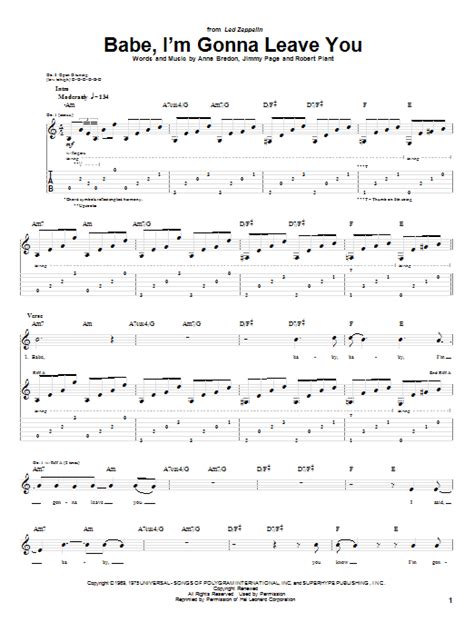 Babe I m Gonna Leave You Sheet Music Guitar Tab Vocal