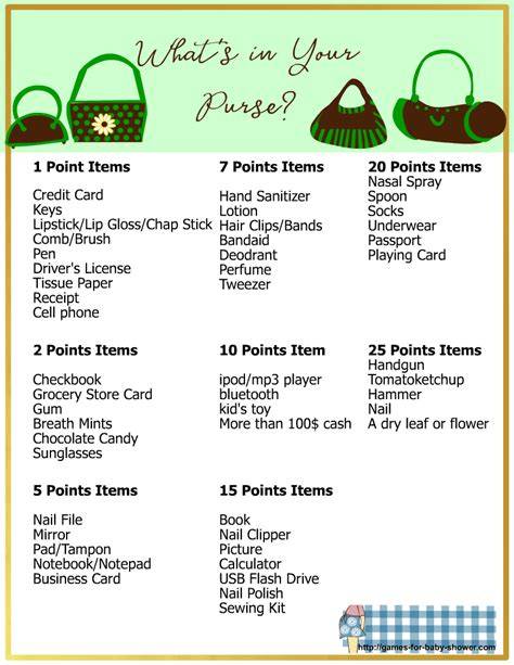 Baby Shower Purse Game List Free Printable