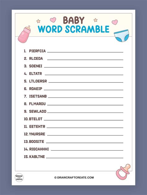 Baby Shower Word Scramble Free Printable Plain