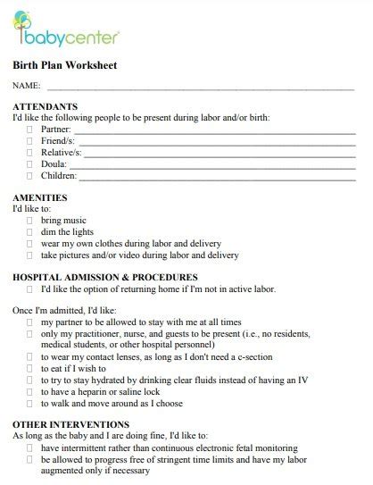 Babycenter Birth Plan Template