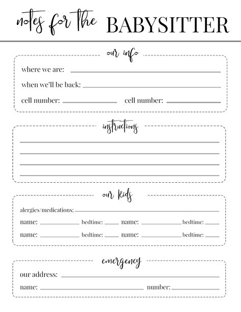 Babysitter Notes Template