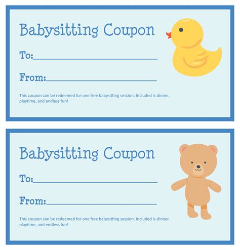 Babysitting Coupon Printable Free
