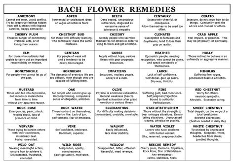 Bach Flower Remedies Diagnostic Chart