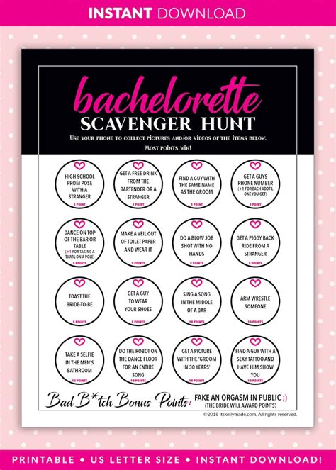 Bachelorette Scavenger Hunt Printable