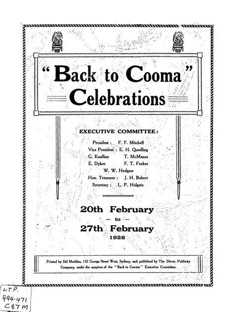 Back to Cooma Celebrations. . 20th February to 27th February 1926 PDF