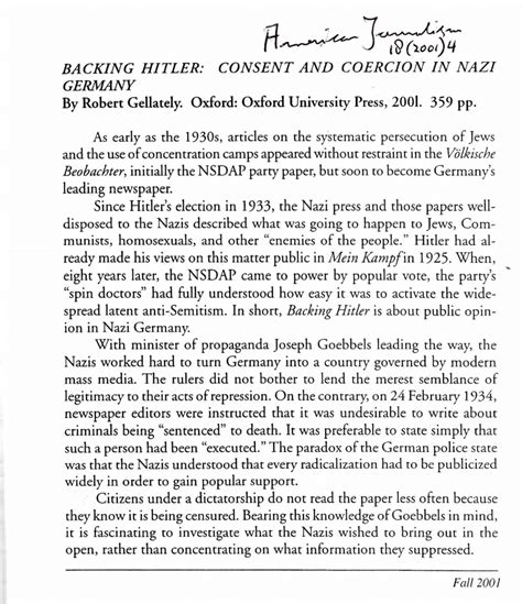 Backing Hitler Consent and Coercion in Nazi Germany Reader