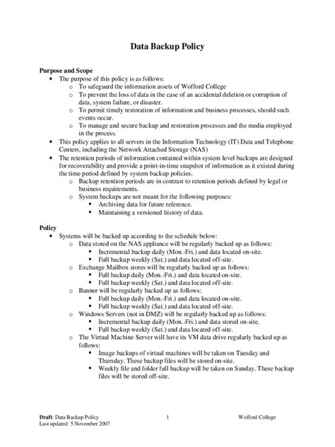 Backup And Recovery Policy Template