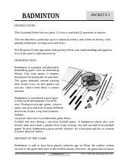 Badminton Packet 2 Answers Doc