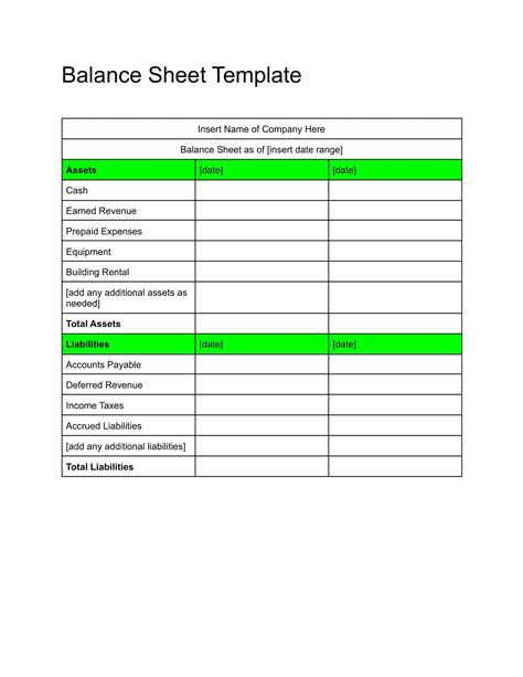 Balance Sheet Template Blank