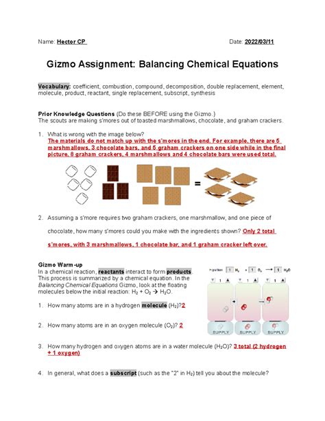 Balancing Chemical Equations Gizmo Answers Doc