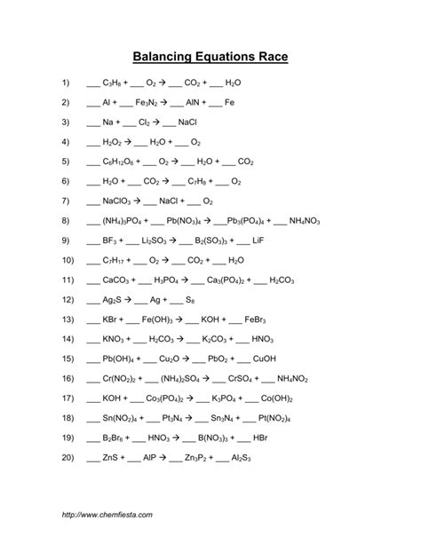 Balancing Chemical Equations Race Answers Epub