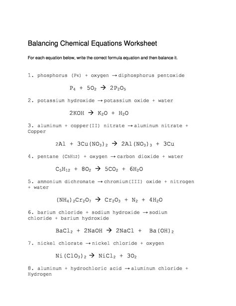 Balancing Chemical Word Equations Answers Doc