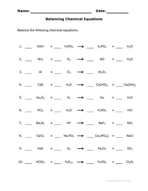 Balancing Equations Practice   The Science Spot Ebook Doc
